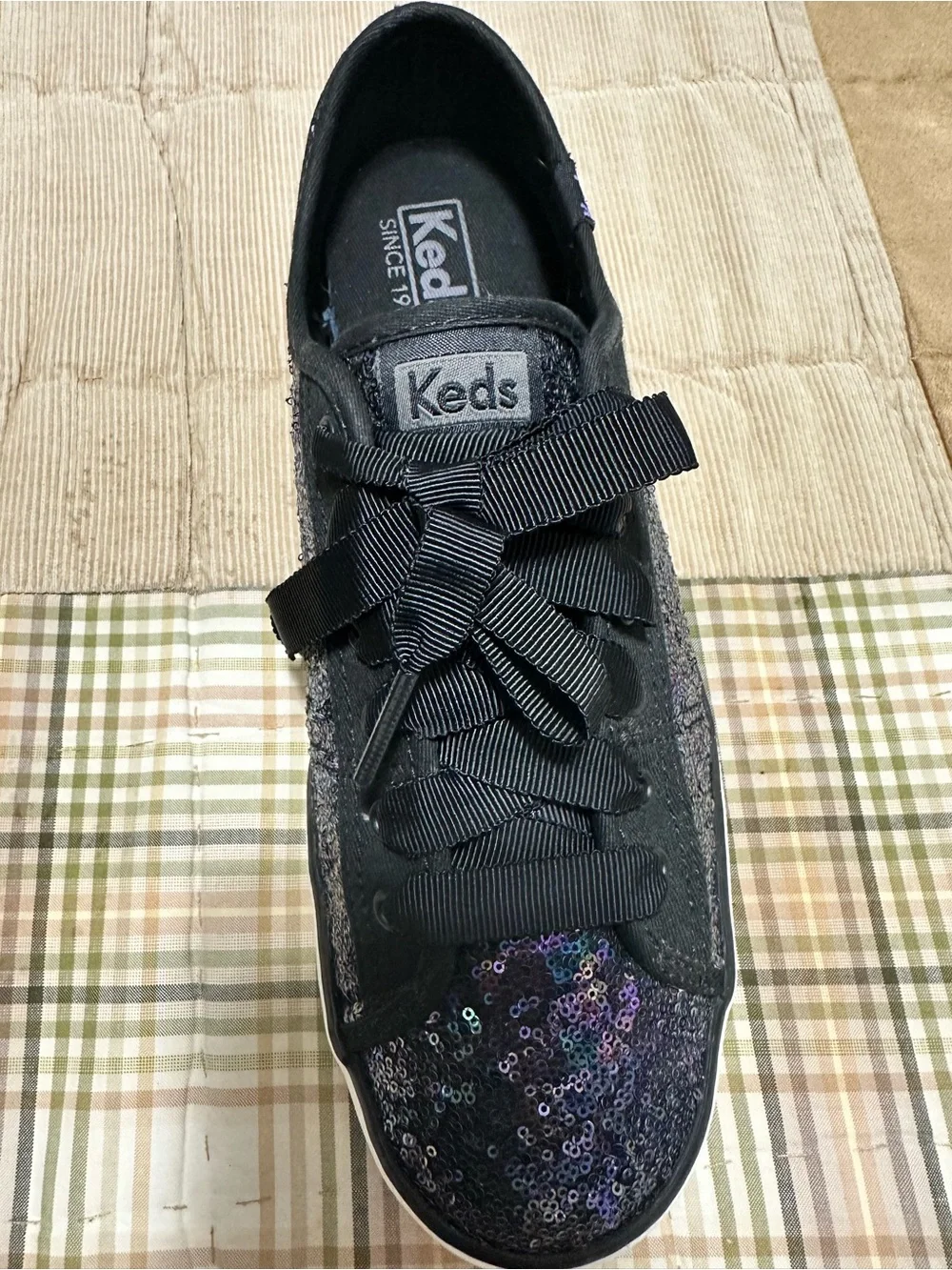 Keds Kids Black Iridescent Sequin Ribbon Lace Sneakers